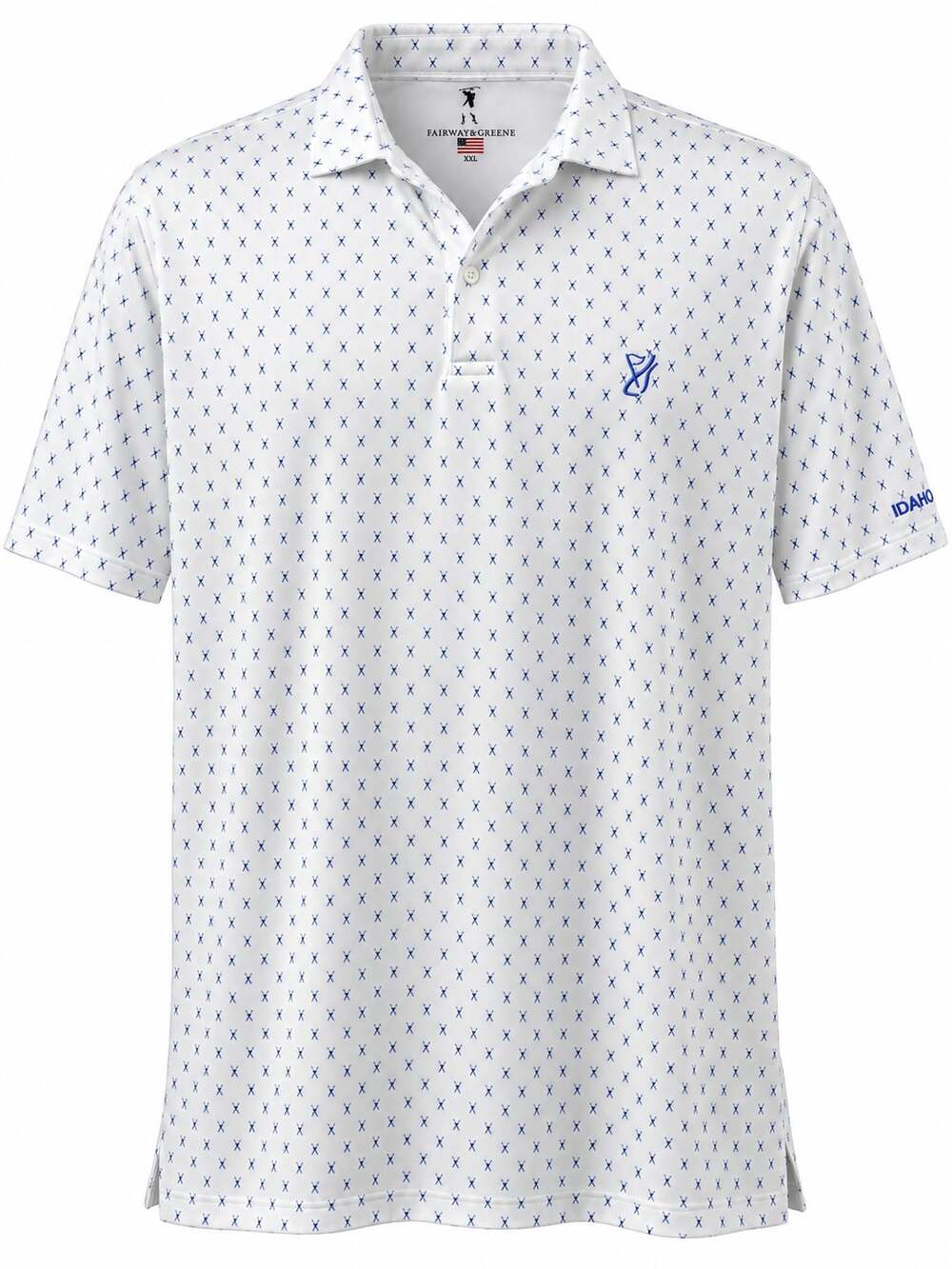 Fairway & Greene Men’s XXL Golf Polo Shirt White Blue Idaho Made in USA